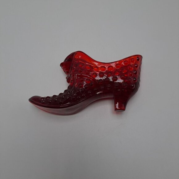 Fenton Ruby Red Hobnail Cat Head Glass Slipper Shoe Vintage Collectible - Picture 3 of 8